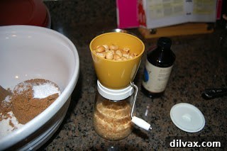 Ingredients laid out for butterscotch brownies, including butter, brown sugar, eggs, and nuts.