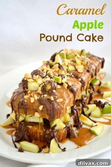 A Sara Lee pound cake, chopped Granny Smith apple, salted caramel, melted chocolate and peanuts make this an easy and delicious dessert.