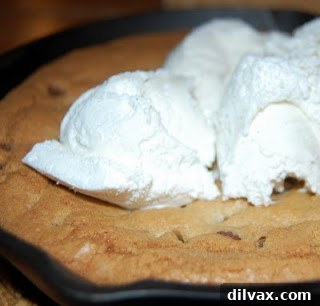 Classic Pizookie served hot with vanilla ice cream.
