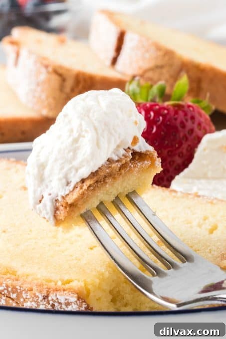 A bite of a pound cake.