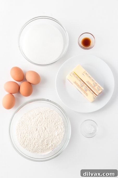 Ingredients to make a Pound Cake
