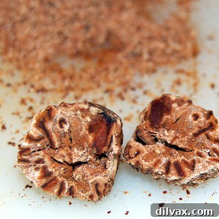 Day 28: Flu-Fighting Cookies 5 Close-up of a sliced nutmeg showing its intricate internal structure.