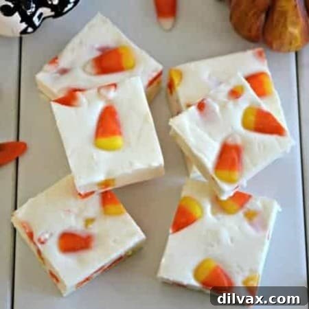 A block of homemade Candy Corn Fudge with white chocolate base.