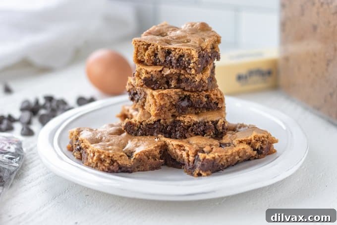 Golden Butterscotch Chocolate Chip Brownies 2 Gooey Butterscotch Chocolate Chip Brownies with a light brown hue and visible chocolate chips, freshly baked.