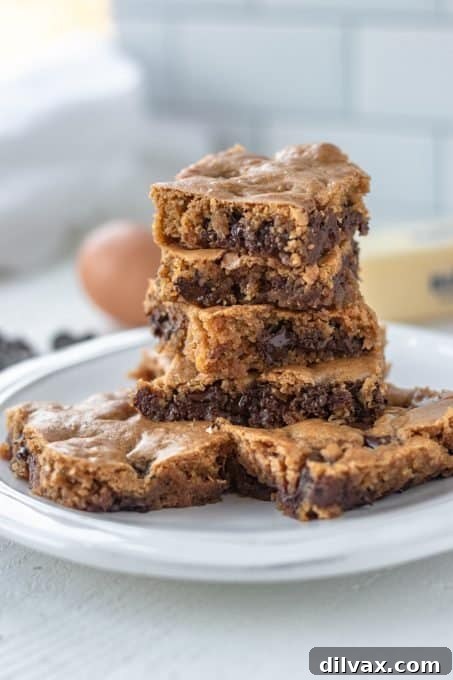 Golden Butterscotch Chocolate Chip Brownies 5 Delicious squares of Butterscotch Brownies studded with chocolate chips, ready to be enjoyed.