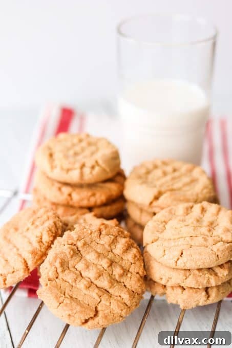 Irresistible Peanut Butter Bites 3 Close-up of a classic peanut butter cookie with criss-cross pattern.