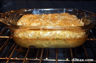 Day 21 Chile Cheese Casserole Delight 7 The Chile Cheese Casserole partially baked, with additional cheese added on top for the final melting stage.