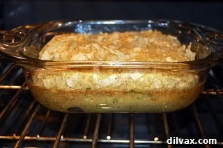 Day 21: Chile Cheese Casserole Magic 7 Chile Cheese Casserole after its initial baking time, before the final layer of cheese is added.