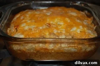 Day 21: Chile Cheese Casserole Magic 8 The freshly baked Chile Cheese Casserole, golden brown and bubbling, just removed from the oven.