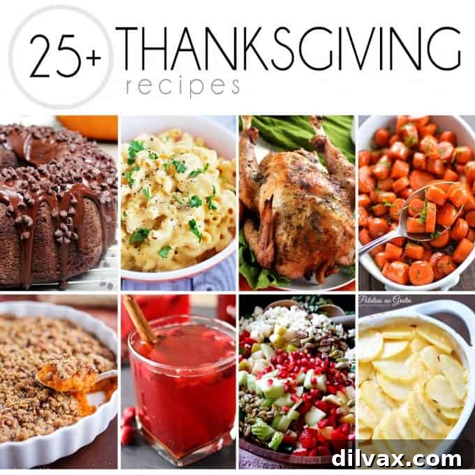 25 Irresistible Thanksgiving Creations 2 More than 25 recipes for you to serve for Thanksgiving dinner, including turkey, sides, and desserts, beautifully arranged on a rustic table.