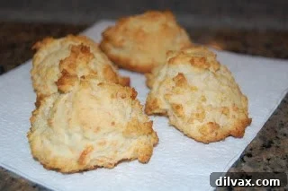 Closer view of baked drop biscuits
