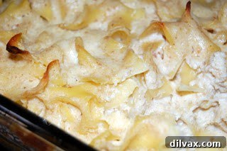 Image of the finished, golden-brown Breakfast Kugel, fresh out of the oven and ready for serving.