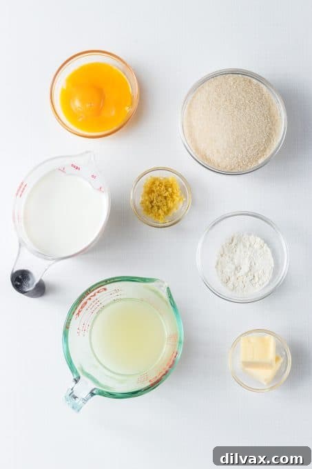 A display of fresh lemons and other ingredients laid out for Lemon Pudding Cake preparation.