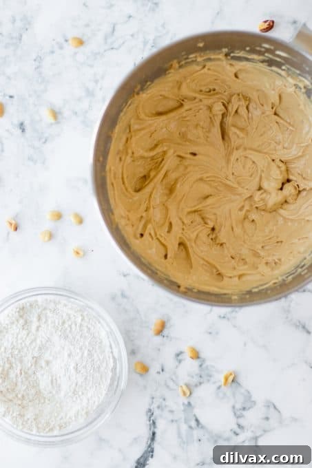 Fudgy Peanut Butter Swirl Brownies 5 Step-by-step process shot detailing how to prepare the batter for delicious Peanut Butter Bars.