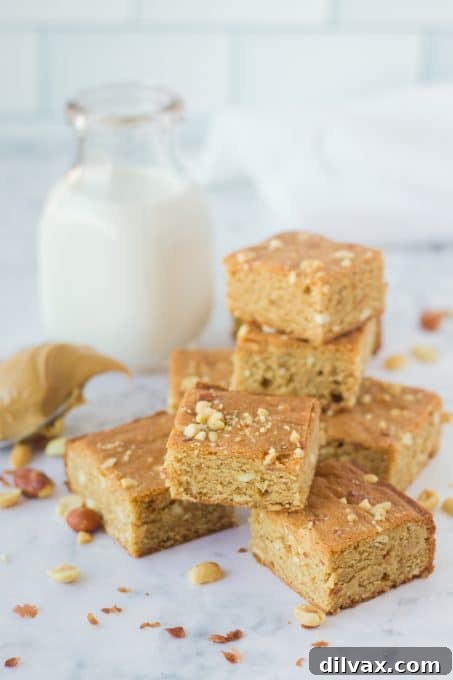 Fudgy Peanut Butter Swirl Brownies 8 A perfectly portioned Peanut Butter Brownie alongside a refreshing glass of milk, inviting a delightful snack.