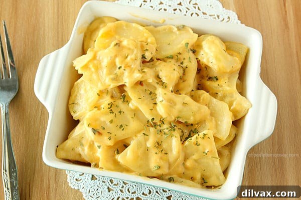Easy Cheesy Stovetop Scalloped Potatoes, a quick and delicious side dish.