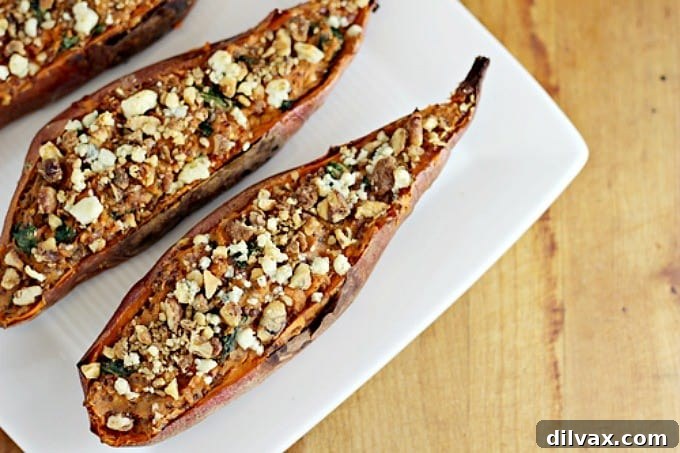 Healthy Twice-Baked Sweet Potatoes with Quinoa and Kale, a nutritious and flavorful side dish.