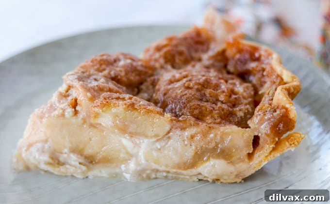 A slice of apple pie. A slice of Apple Cream Pie.