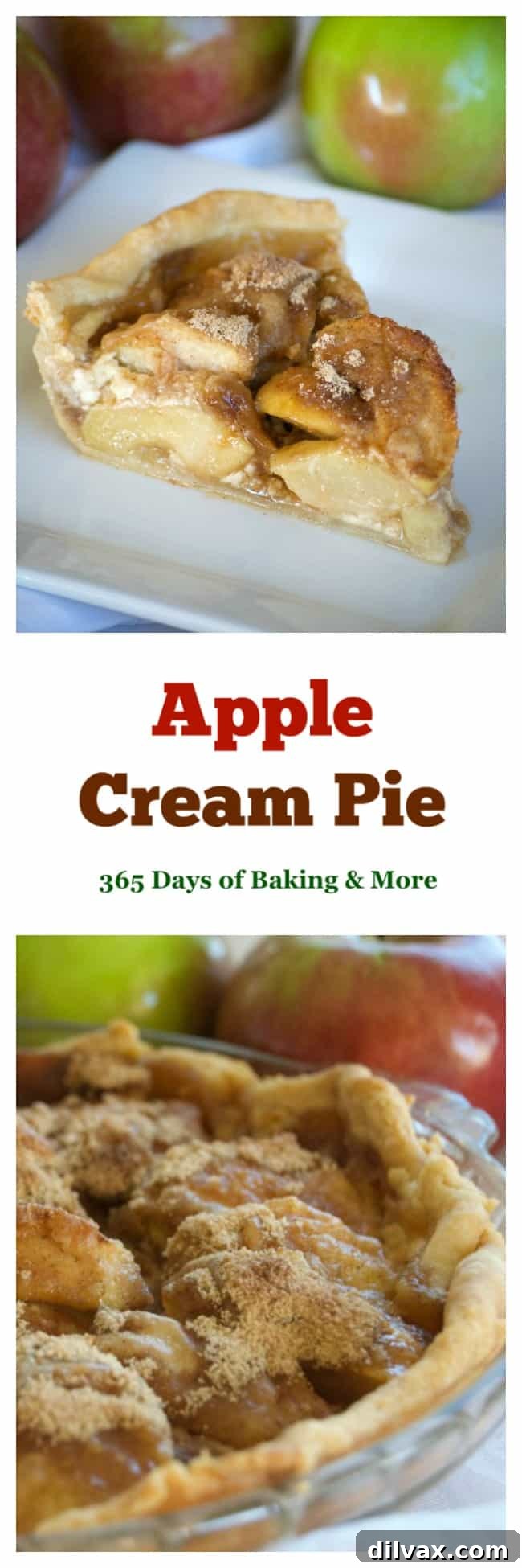 Effortless Apple Cream Dream 5 This Apple Cream Pie is a super easy and very delicious apple pie. Covered in cinnamon sugar and some heavy cream, it's sure to bring smiles all year round.