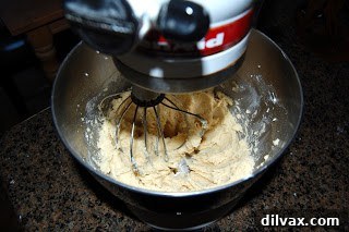 Mixing flour and salt into the cream cheese cookie dough