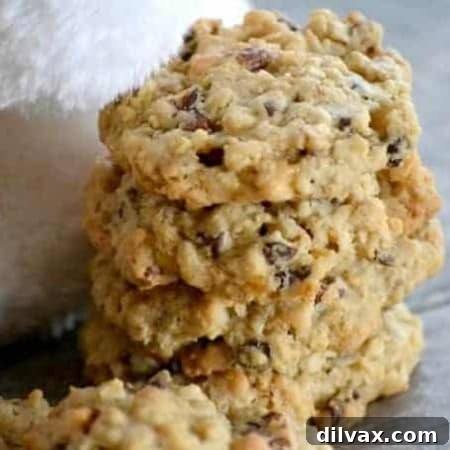 Close-up of freshly baked Pantry Cookies on a cooling rack.