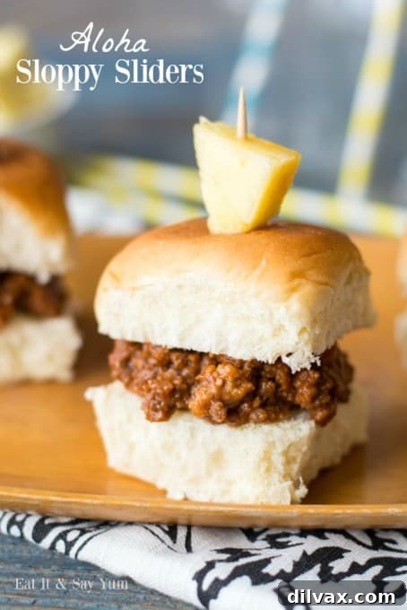 Hawaiian Saucy Sliders 3 Aloha Sloppy Sliders - perfectly sized sloppy joes with a Hawaiian touch, ideal for any gathering
