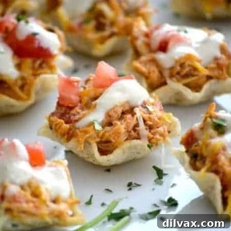 Close-up of a single Chicken Enchilada Bite with melted cheese and fresh toppings.