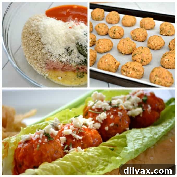 Kickin' Buffalo Chicken Meatballs 4 A serving of Buffalo Chicken Meatballs, garnished with fresh parsley and ready to be enjoyed as a snack or appetizer.