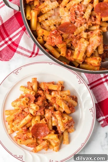 A plate of pepperoni pasta.