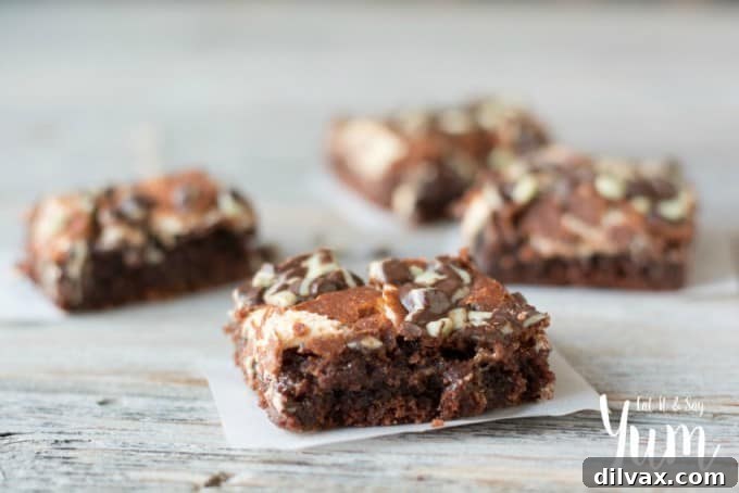 Fudgy brownies topped with marshmallow creme and Andes Mints, evoking hot chocolate.