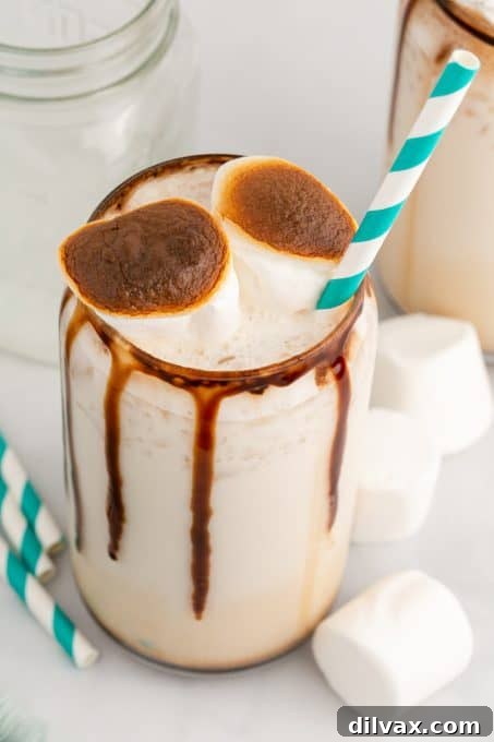 An icy cold Frozen Marshmallow Mudslide ready to be enjoyed.