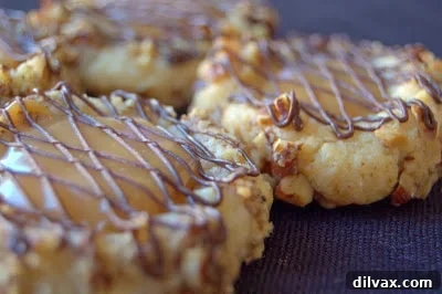 Salted Caramel Thumbprint cookies, featuring a delicate cookie base with a rich caramel center.