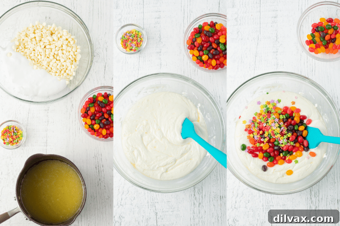 Colorful Easter Fudge 5 A saucepan on the stove with sugar, butter, heavy cream, and salt, beginning the cooking process for the Easter fudge base.