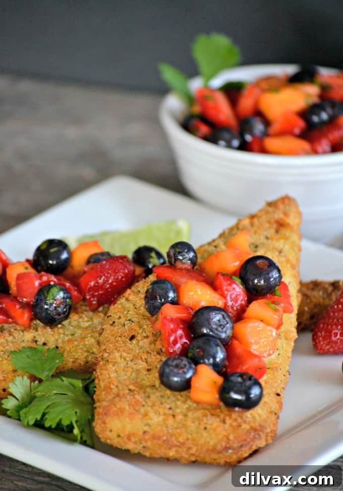 Crispy Parmesan Cod with Fresh Berry Salsa 6 Gorton's Parmesan crusted Cod accompanied by a fresh strawberry, blueberry and mango salsa - a delicious and easy dinner that's ready in under 30 minutes!