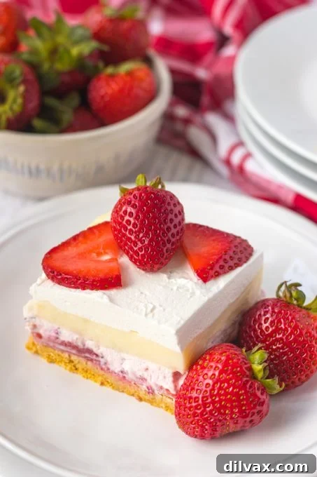 Close-up of No Bake Strawberry Dream Bars ready to be served