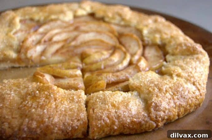 A comforting Cinnamon Pear Galette, featuring sliced pears infused with warm cinnamon in a beautiful rustic crust.