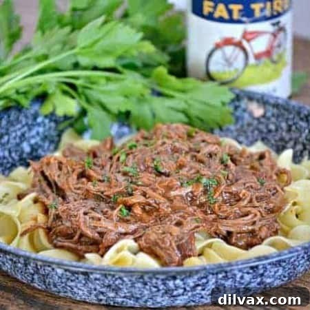 Slow Cooker Chili Beer Pot Roast ready to eat