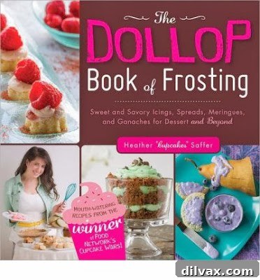 Heather Saffer, the renowned author of The Dollop Book of Frosting, smiling beside her cookbook.