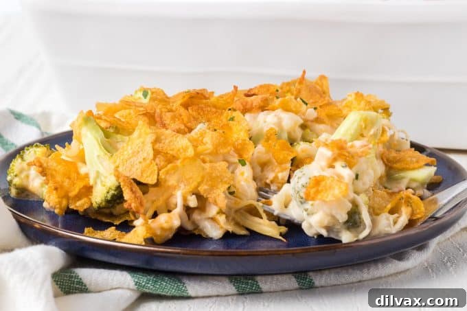 Delicious and easy Chicken and Broccoli Casserole with a crispy cornflake topping.