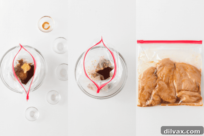 Foolproof Chicken Marinade 6 Step-by-step process for making an Easy Chicken Marinade: combining ingredients in a bag.