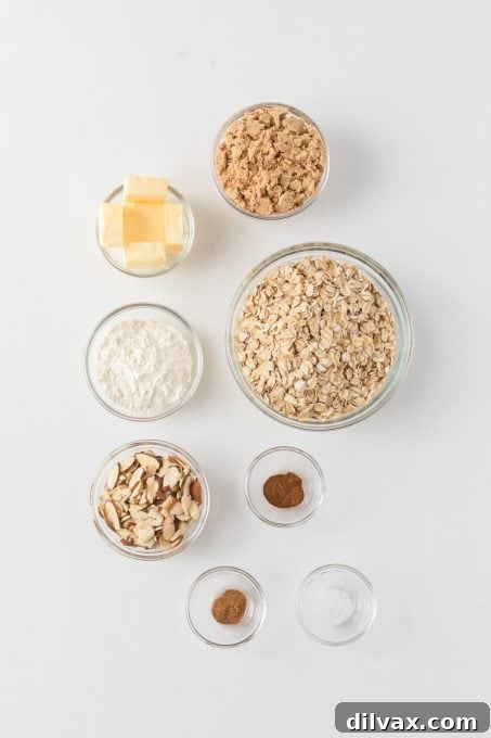 Golden Skillet Blueberry Crisp 4 Skillet Blueberry Crisp ingredients sans blueberries.