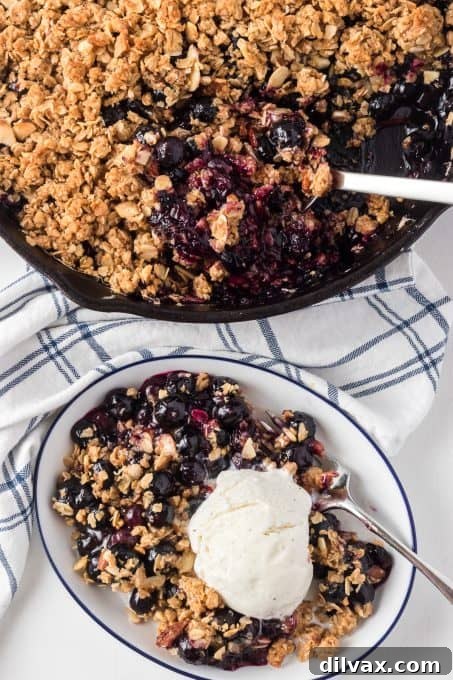 Golden Skillet Blueberry Crisp 9 Cast Iron Skillet Crisp with blueberries.