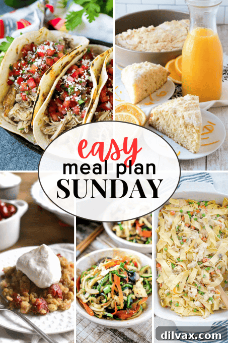 Easy Meal Plan Sunday {Week 56} - A weekly meal plan featuring six stress-free dinners, two delightful desserts, and a nourishing breakfast recipe to simplify your week.