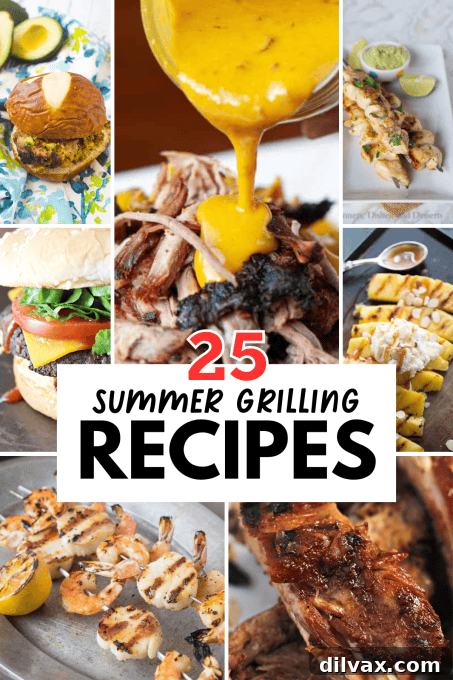 A second vibrant image displaying a variety of grilled foods and side dishes, emphasizing abundance and summer feasting.