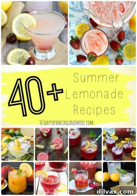 A vibrant collection of over 40 Summer Lemonade Recipes, showcasing various flavors and colors, perfect for quenching thirst.