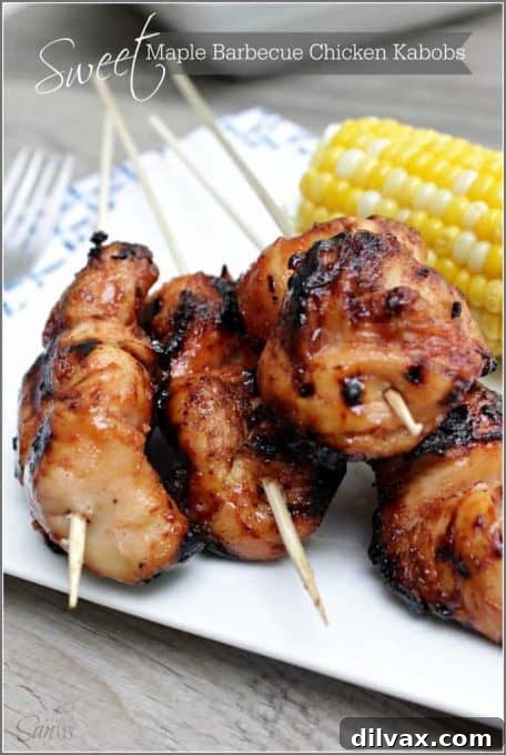 Delicious chicken kabobs with a maple barbecue glaze.
