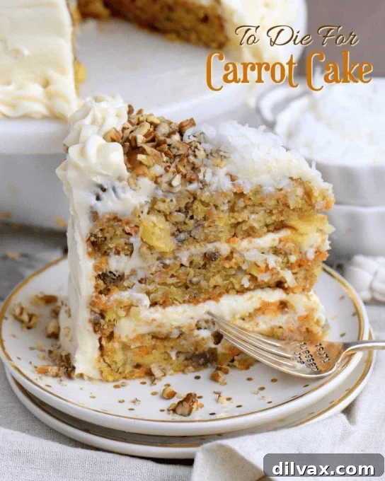 A classic carrot cake with cream cheese frosting, a delightful dessert.