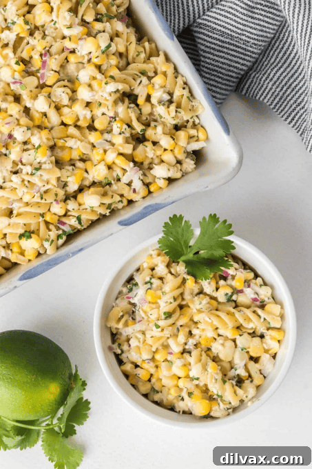 Easy Mexican Street Corn Pasta Salad, a flavorful side dish inspired by classic street corn.