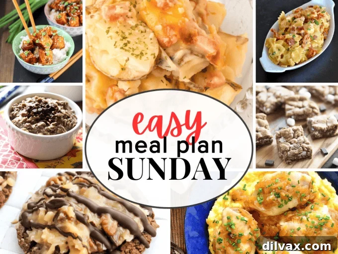 Your Easy Sunday Meal Guide Week 63 2 Easy Meal Plan Sunday {Week 63} featuring a collage of wholesome weeknight dinners, breakfast, and dessert recipes for stress-free meal planning.