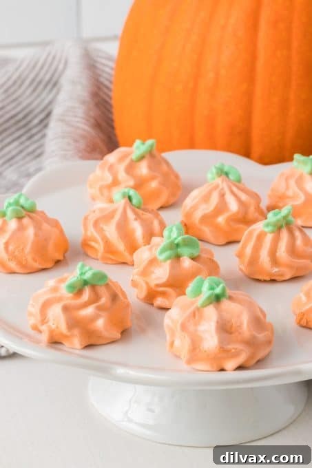 Variety of Pumpkin Spice Meringue Cookies in different shapes and sizes